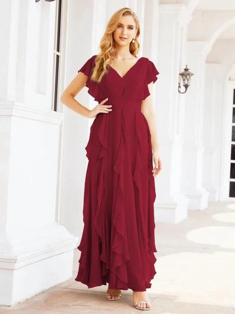 Ruffled Bridesmaid Dresses with Sleeves Long Formal Party Dress 28041 by numbersea