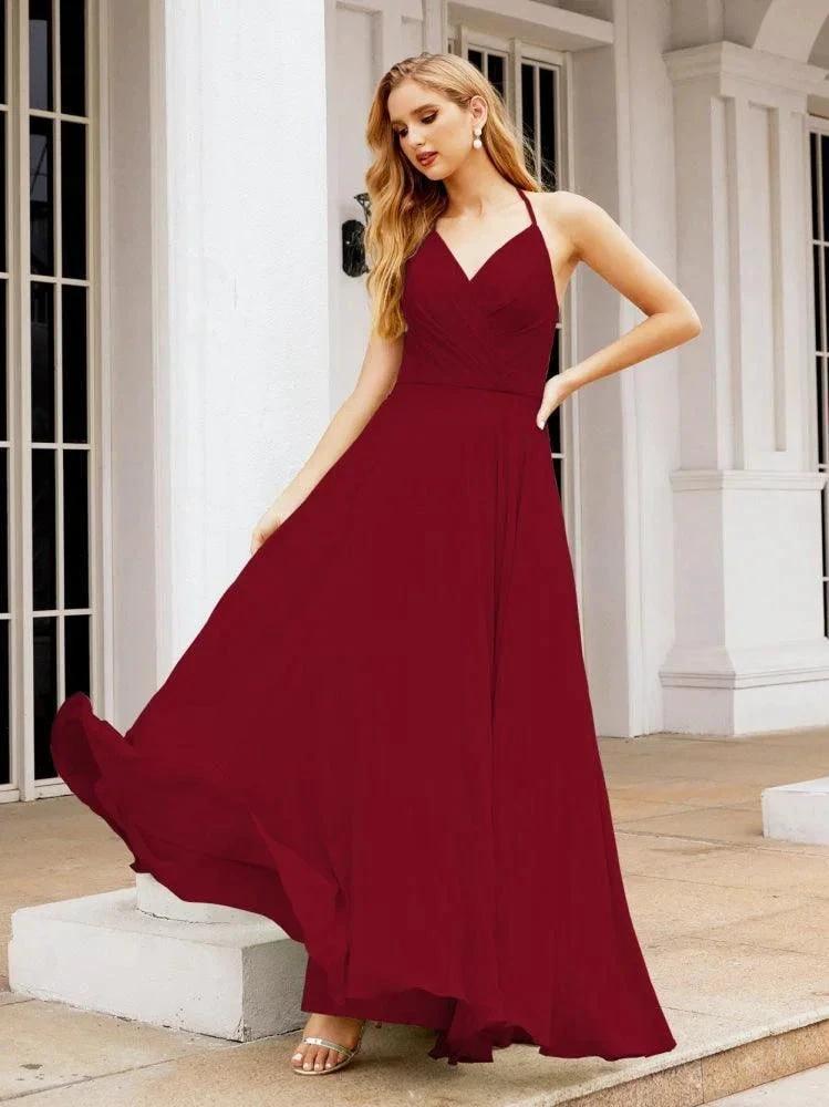 Numbersea Halter Chiffon Bridesmaid Dresses Wedding Appare Sleeveless Formal Prom Dress with Ruffled Back 28035 by numbersea