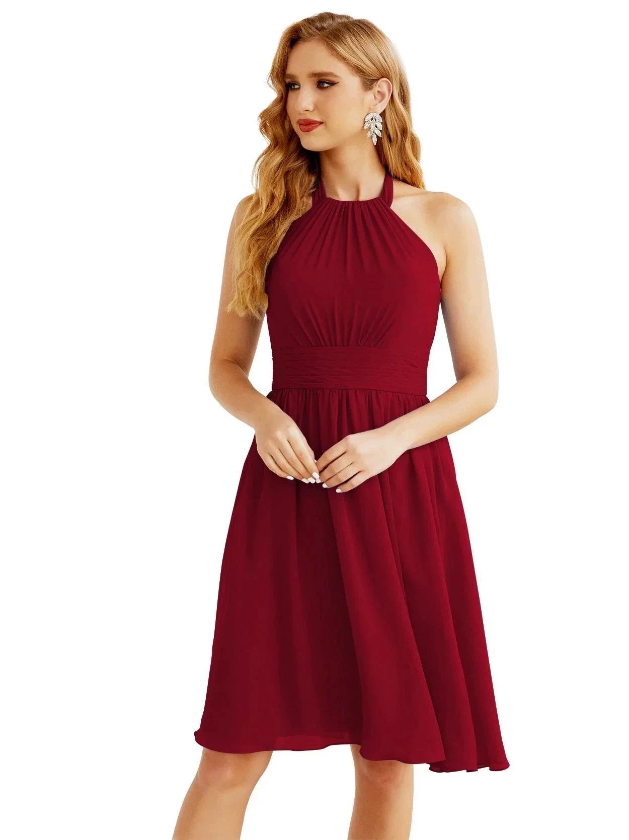 Numbersea Halter Chiffon Bridesmaid Dresses Short Sleeveless Formal Party Dress Open Back 28023 by numbersea