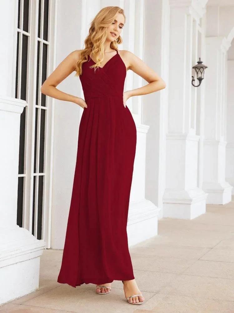 Numbersea Spaghetti Strap Bridesmaid Dresses V-Neck Long A-Line Formal Prom Gowns 28063 by numbersea