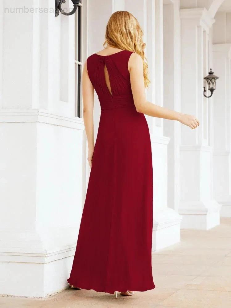 Formal Prom Gown Elegant V-Neck Sleeveless Bridesmaid Dresses for Wedding Party 28037 (ZD17021)