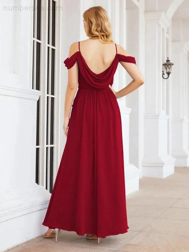 ZapDress Off The Shoulder Chiffon Bridesmaid Dress Long Formal Graduation Gown with Cowl Back 28069 (ZD17004)