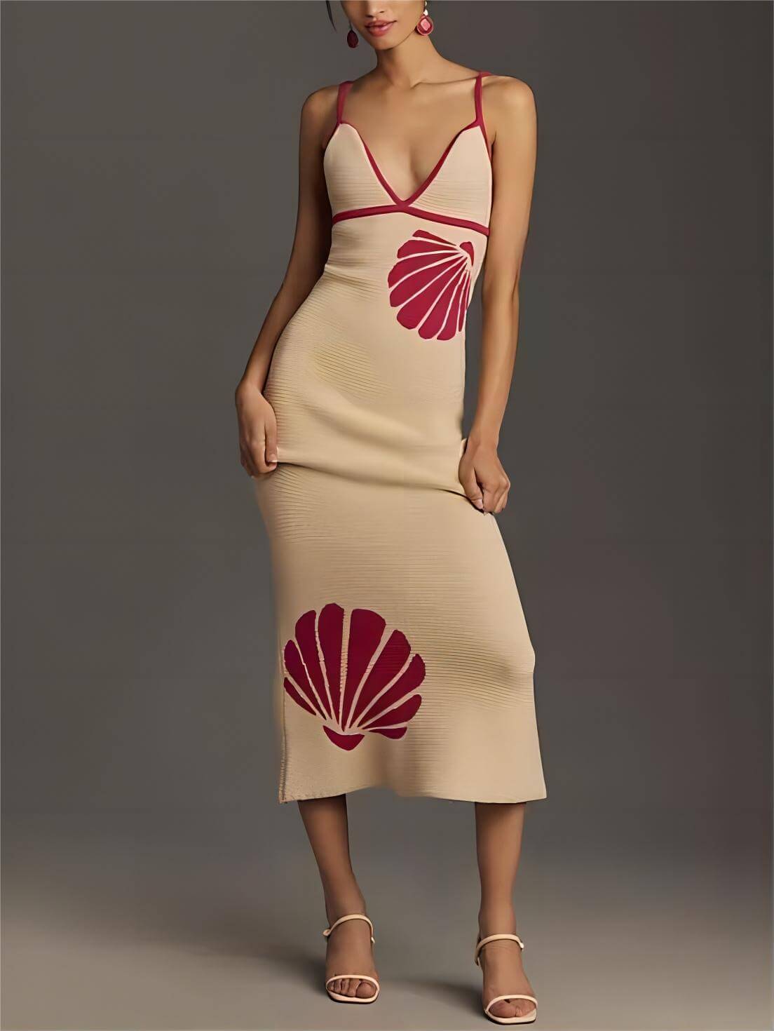 Knitted Suspender Halterneck V - Neck Backless Sexy Midi Dress