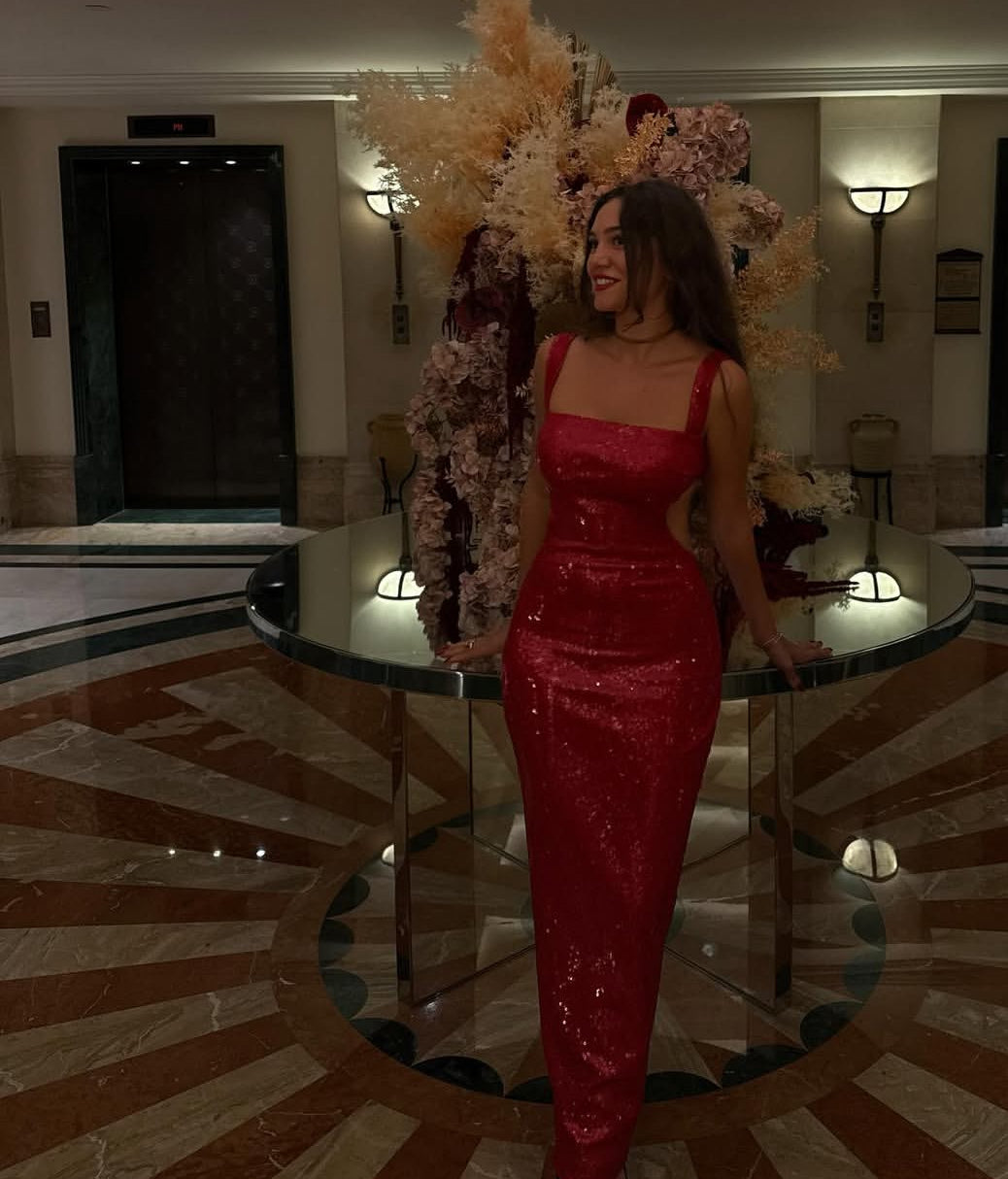 Red Sequin Long Prom Dress Backless Evening Dress