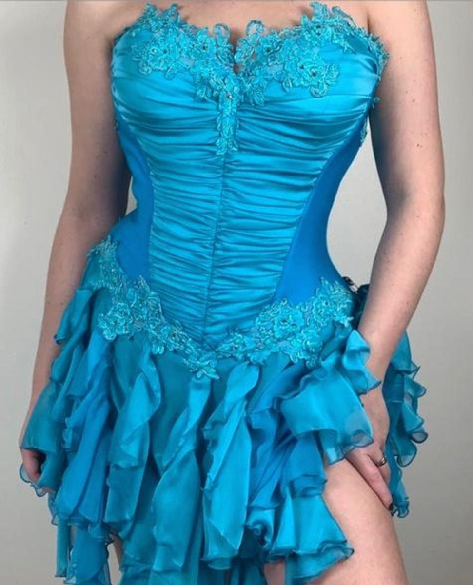 Blue Applique Vintage Short Chiffon Homecoming Dress