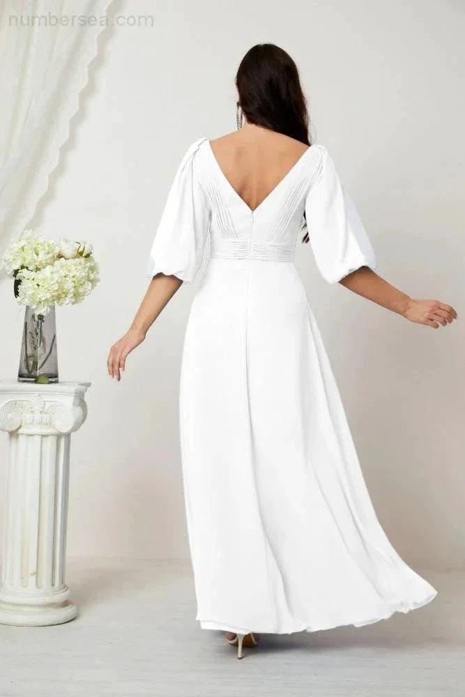 ZapDress  Formal Prom Gown Women V-Neck Chiffon Bridesmaid Dresses Long Bishop Sleeve Party Dress 2807 (ZD17027)