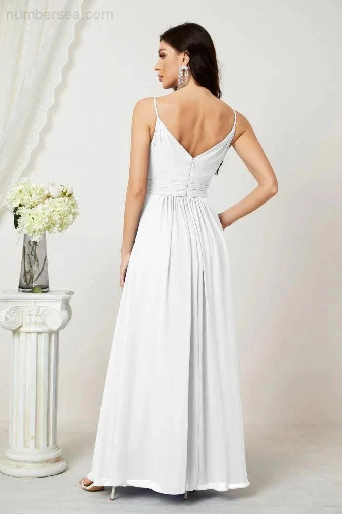 ZapDress Chiffon V-Neck Bridesmaid Dress Spaghetti Strap Long Formal Party Prom Gowns with Slit 28010 (ZD17028)