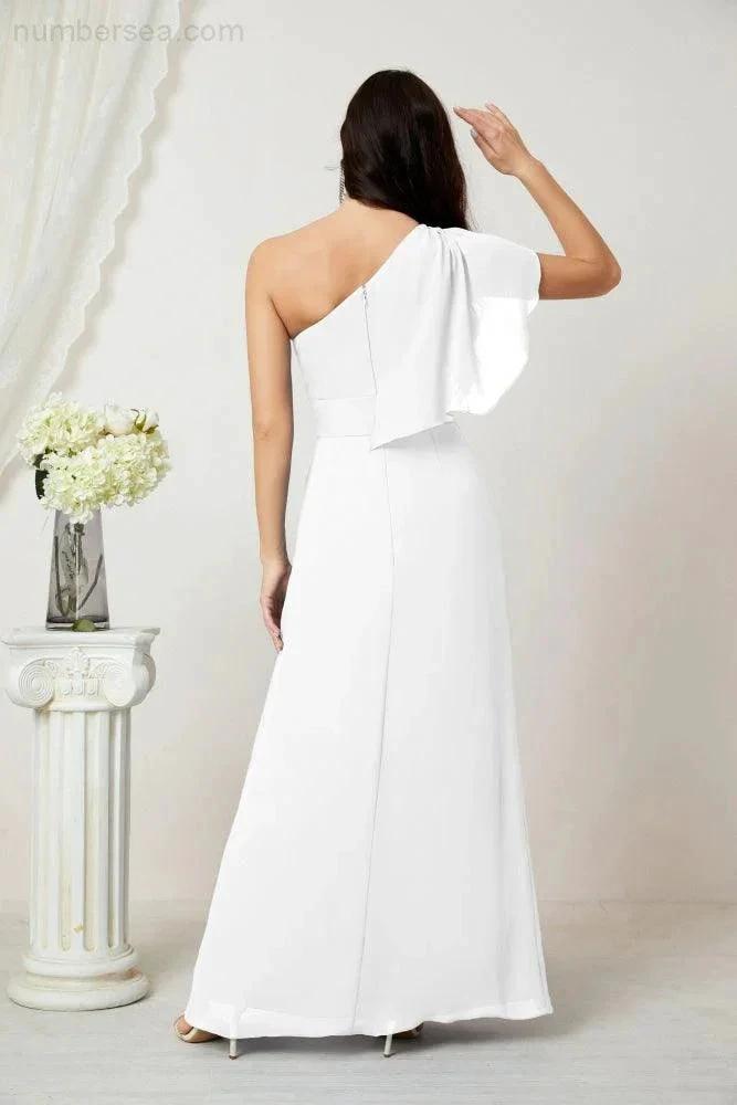 ZapDress  Chiffon Ruffled One Shoulder Long Bridesmaid Dresses A-line Formal Evening Gown Side Split 2809 (ZD17049)