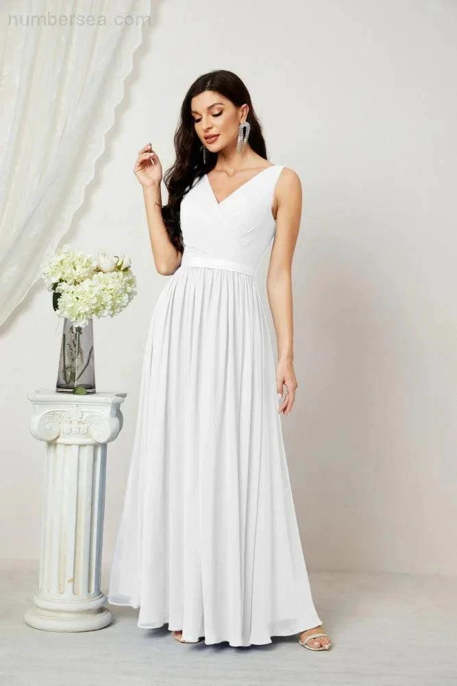 Women's Chiffon Long Bridesmaid Dresses A line Sleeveless Formal Prom Gown for Evening Party Homecoming Dresses 2808 (ZD16947)
