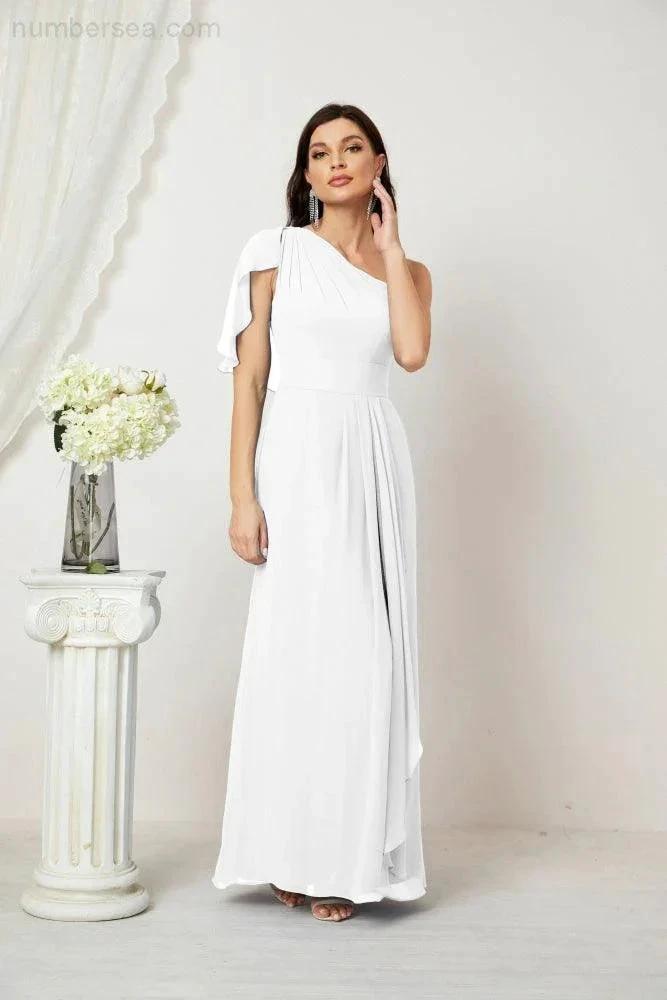 ZapDress  Chiffon Ruffled One Shoulder Long Bridesmaid Dresses A-line Formal Evening Gown Side Split 2809 (ZD17049)