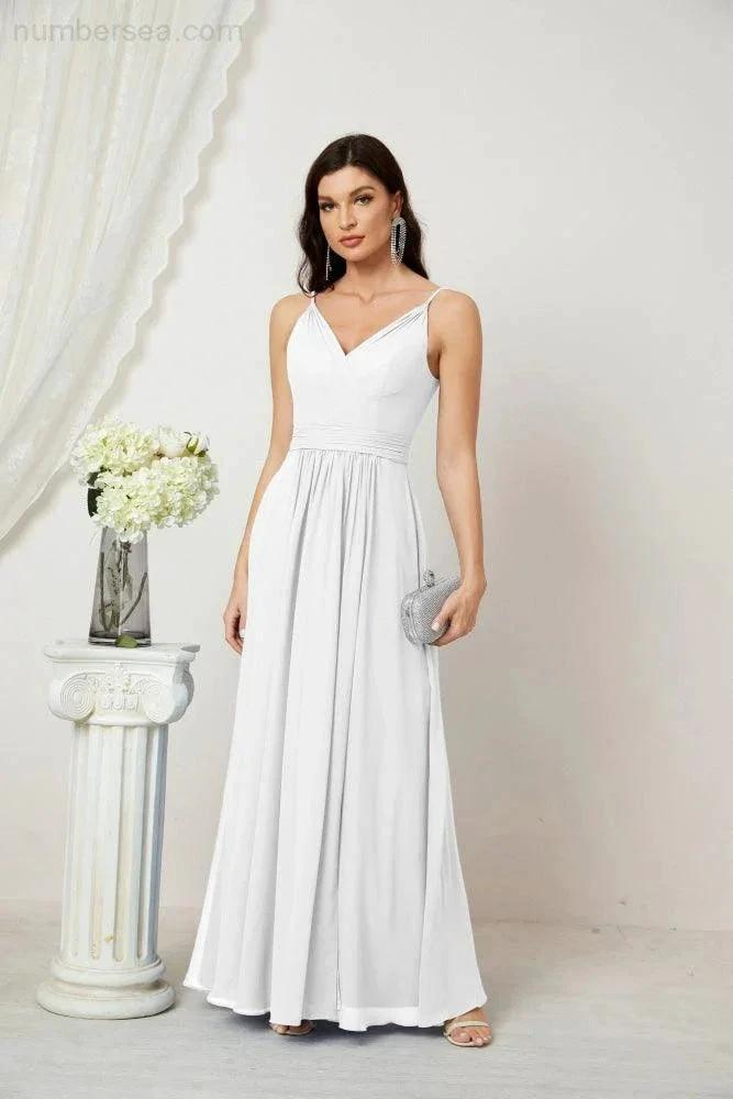 ZapDress Chiffon V-Neck Bridesmaid Dress Spaghetti Strap Long Formal Party Prom Gowns with Slit 28010 (ZD17028)
