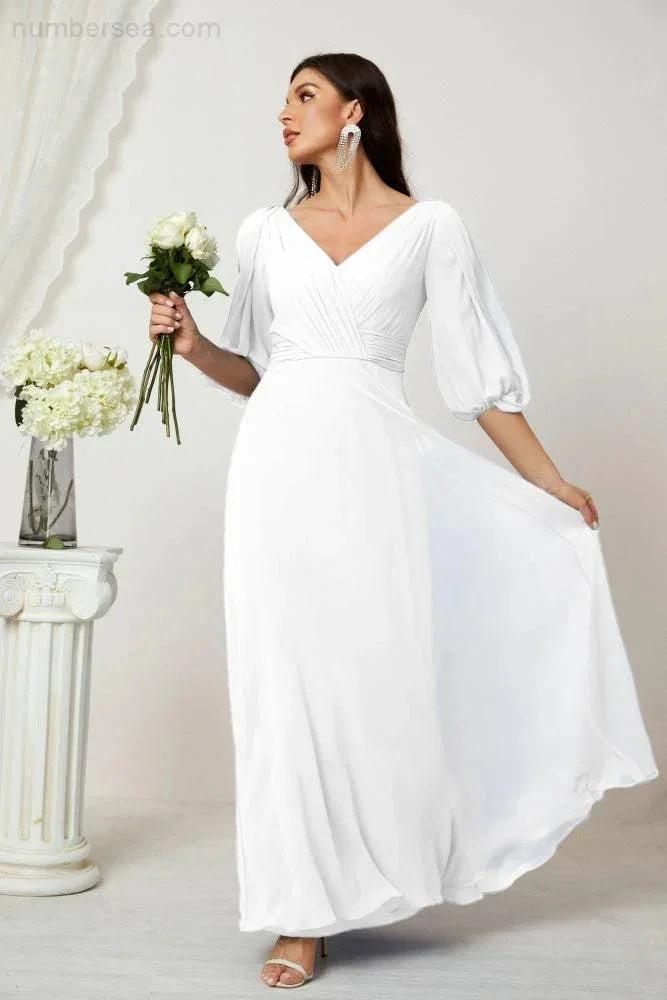 ZapDress  Formal Prom Gown Women V-Neck Chiffon Bridesmaid Dresses Long Bishop Sleeve Party Dress 2807 (ZD17027)