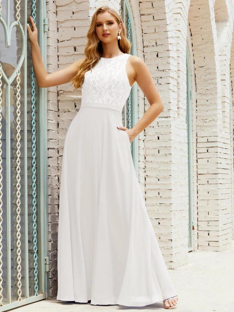 Lace Bridesmaid Dress Floor Length Evening Gowns with Pockets 28017 by numbersea