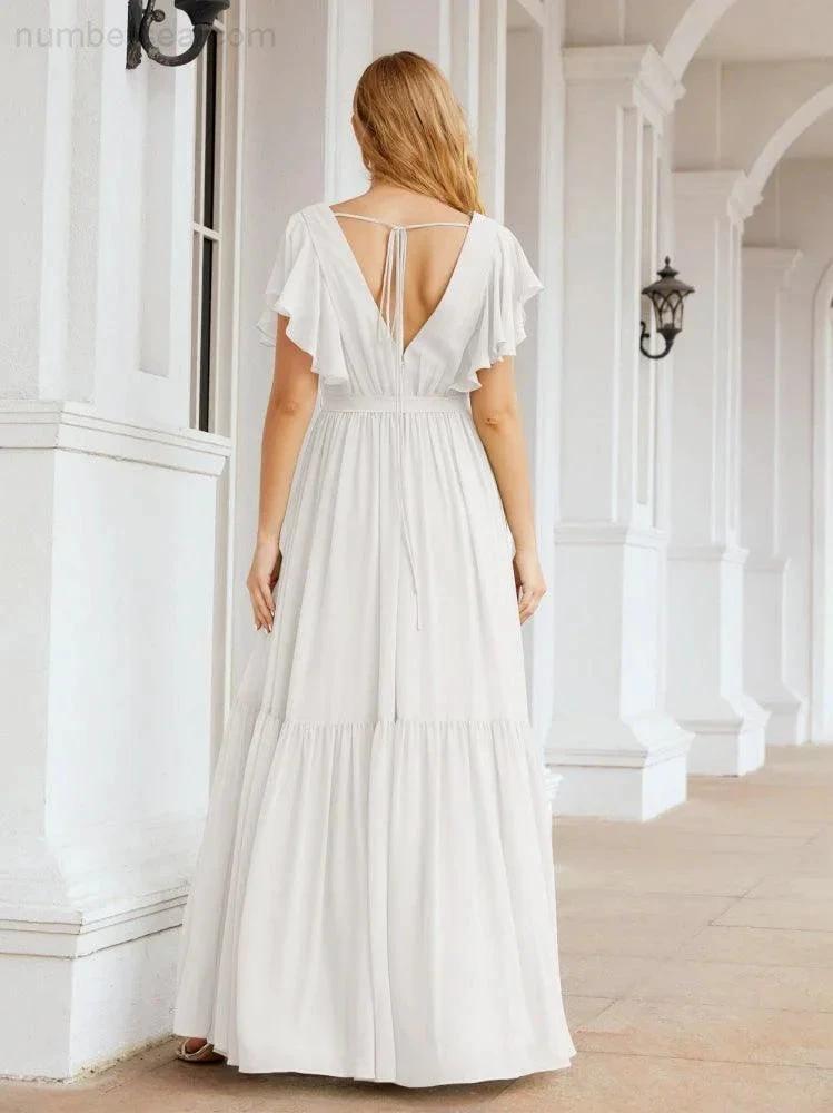 ZapDress Women's Open Back Formal Evening Party Prom Gowns V-Neck Long Chiffon Bridesmaid Dresses with Waist Belt 28038 (ZD17000)