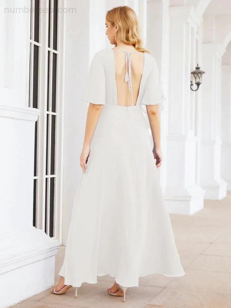 ZapDress V-Neck Bridesmaid Dress Chiffon Long Open Back Formal Dresses for Women Party Evening 28067 (ZD17046)