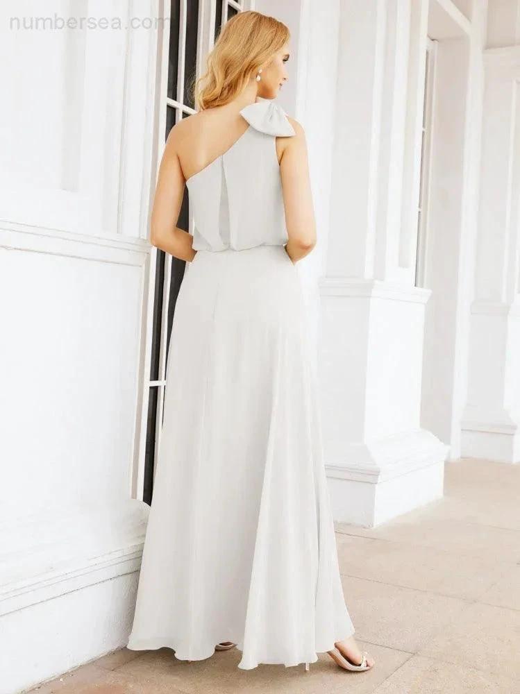 ZapDress Chiffon Ruffled One Shoulder Sleeveless Long Bride Dresses A-line Formal Evening Gown Side Split 28057 (ZD17041)