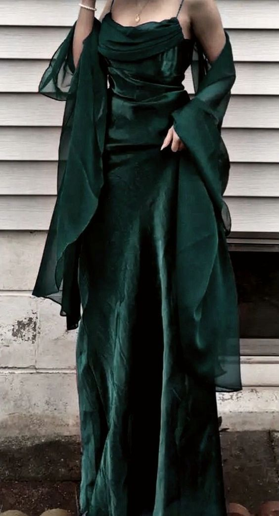 Vintage Green Spaghetti Straps Long A Line Evening Dress Formal Party Prom Dress