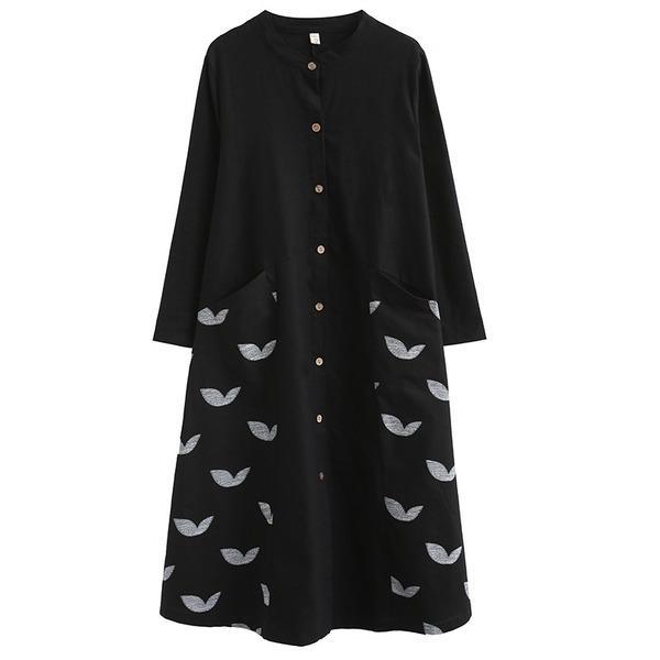 long sleeve cotton linen plus size vintage women casual loose spring autumn shirt dress