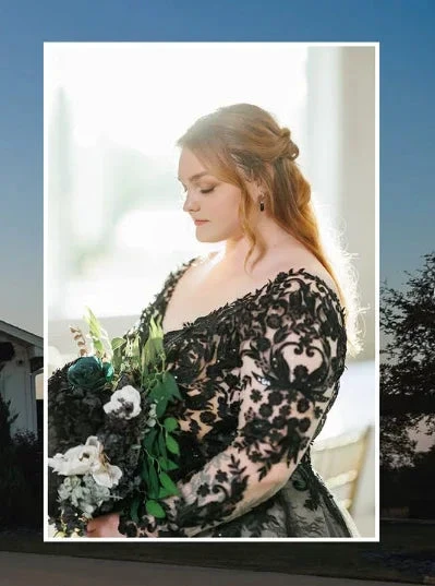 Glamorous Black Lace Wedding Dress,Gothic Bridal Gown (ZD13719)