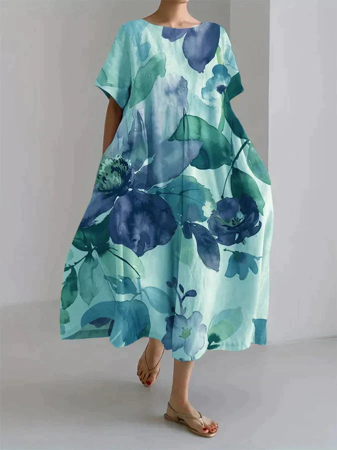 Ada Effortless Women's Loose Dress with Botanical Floral Print Chic Silhouette Collection