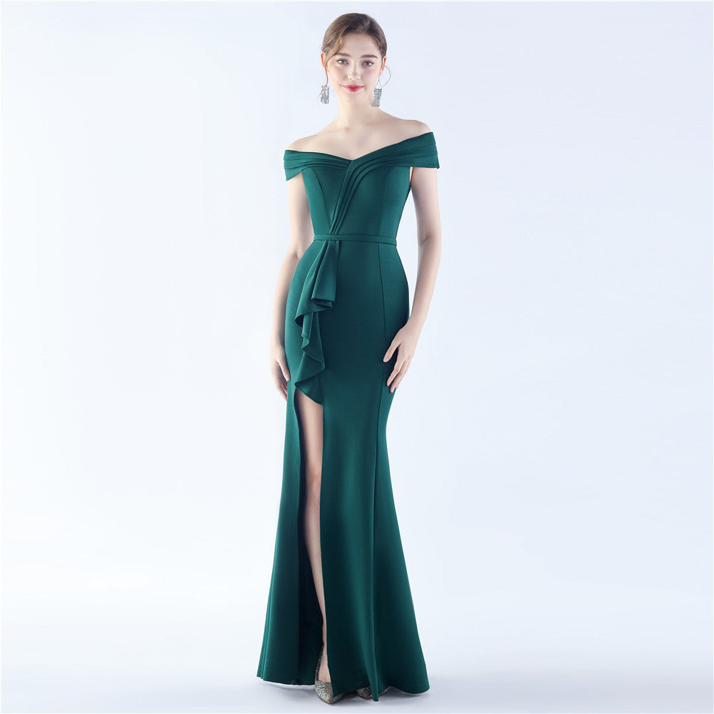 Classic Satin Off Shoulder Long Evening Dress - Elegant & Timeless - View 8 | VelvetHem