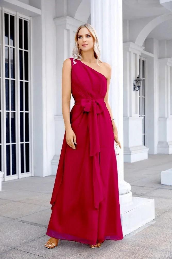 Ladies Chiffon One Shoulder Bridesmaid Evening Dress Wedding Party Evening Dress 28133 by numbersea