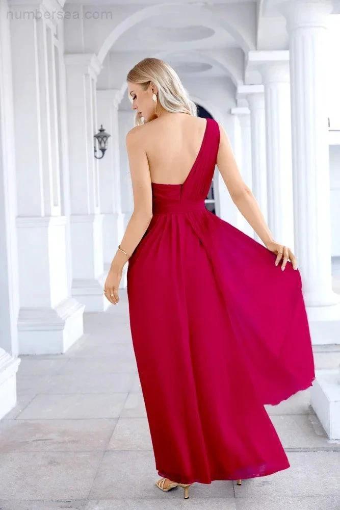 Ladies Chiffon One Shoulder Bridesmaid Evening Dress Wedding Party Evening Dress 28133 (ZD17003)