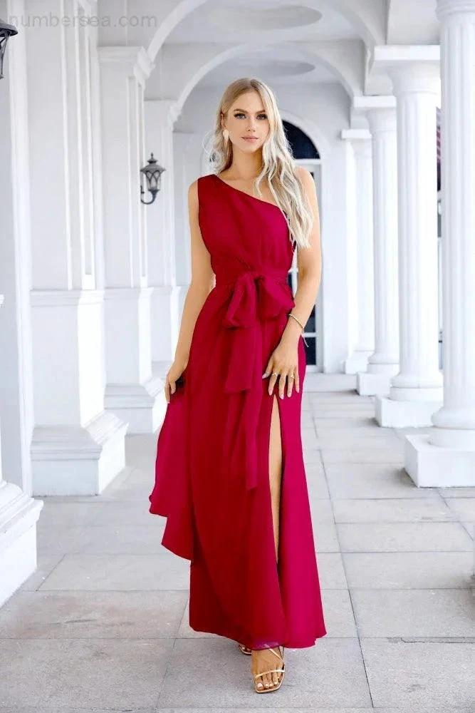 Ladies Chiffon One Shoulder Bridesmaid Evening Dress Wedding Party Evening Dress 28133 (ZD17003)
