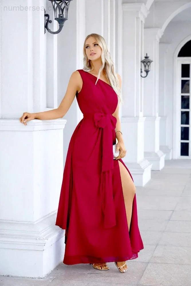Ladies Chiffon One Shoulder Bridesmaid Evening Dress Wedding Party Evening Dress 28133 (ZD17003)