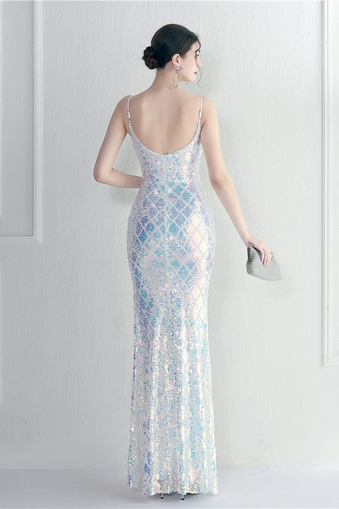 Vintage Inspired Iridescent Sequin Slit Dress for Modern Fashion Wear