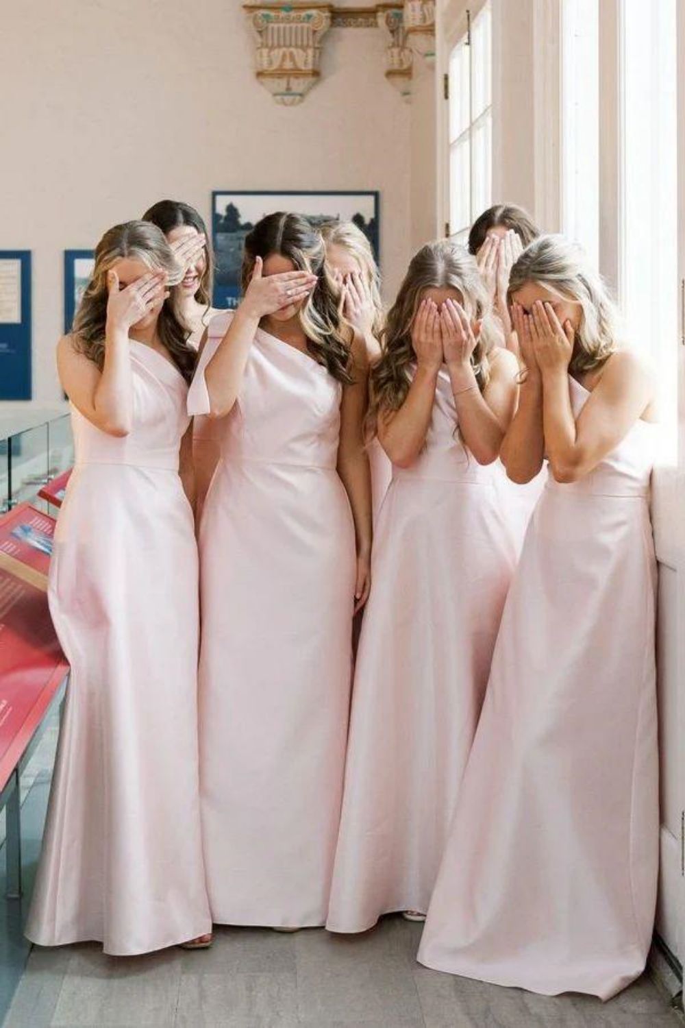Elegant A Line One Shoulder Pink Long Bridesmaid Dress with Bowknot