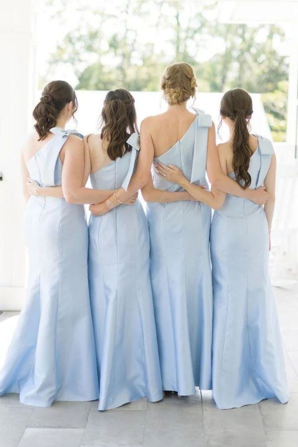 Elegant A Line One Shoulder Pink Long Bridesmaid Dress with Bowknot
