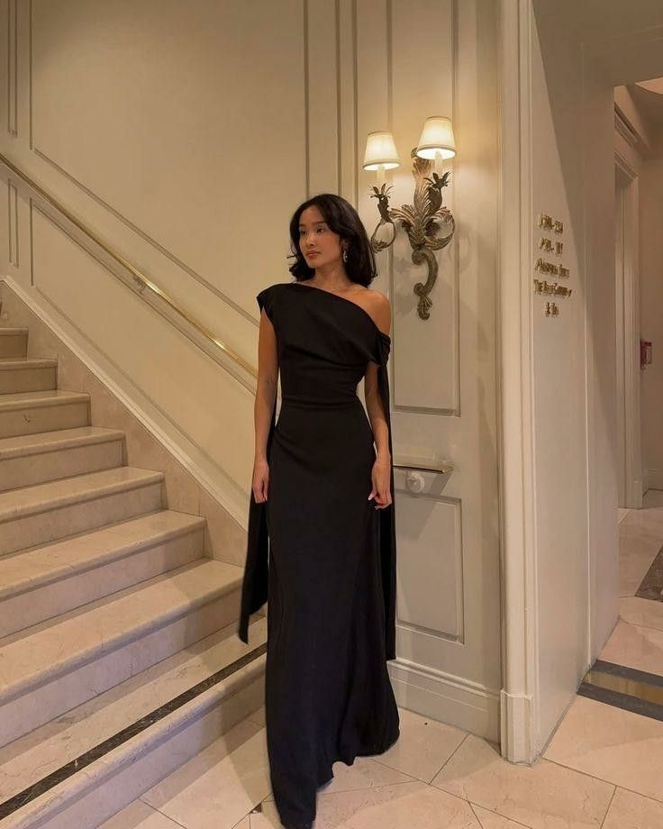 Black Sheath Long Dress Muse Drape Maxi Dress J8787