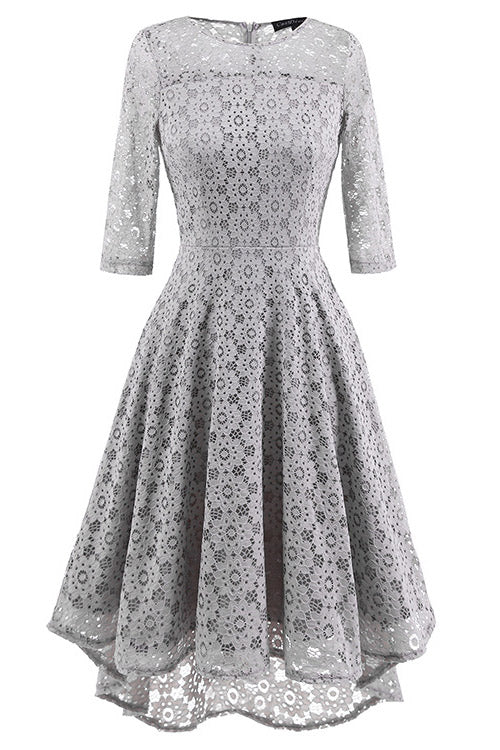 Burgundy Lace A-line Prom Dress With Sleeves - Fashionpara