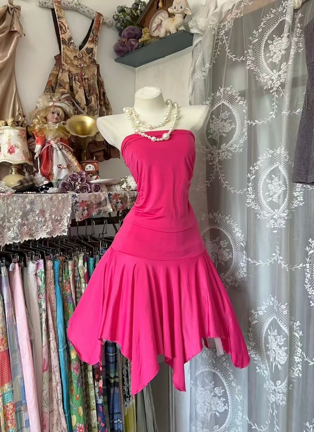 Strapless Hot Pink A Line Homecoming Dress Short Birthday Outfit J8482
