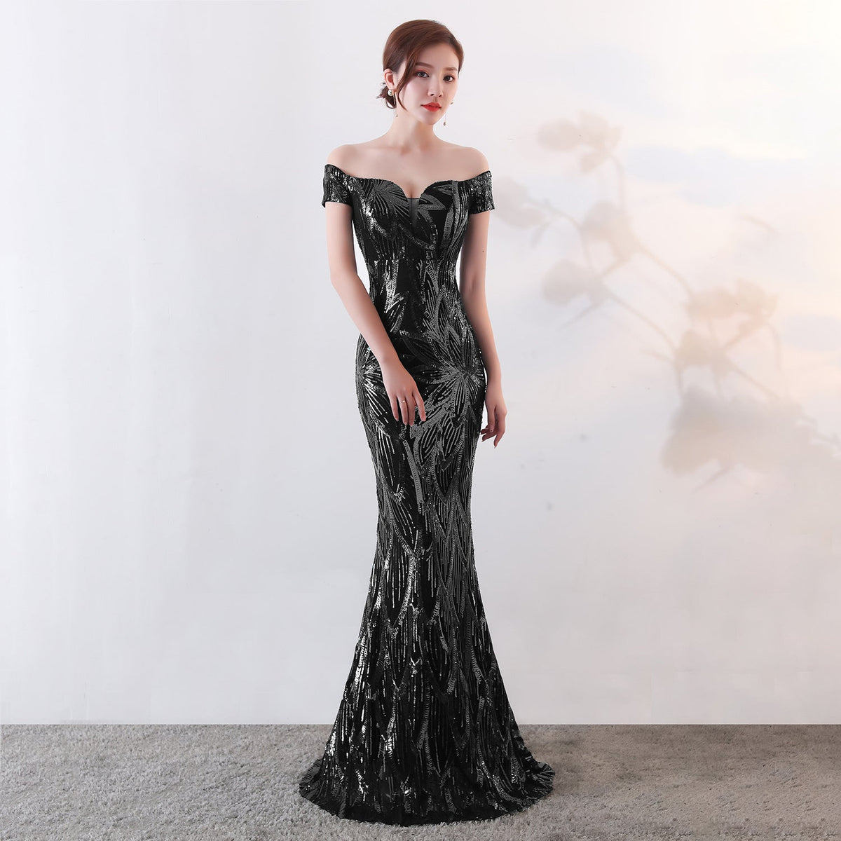 Off the Shoulder Sequined Evening Dress: Long Fish Tail, Slim Fit - View 6 | VelvetHem