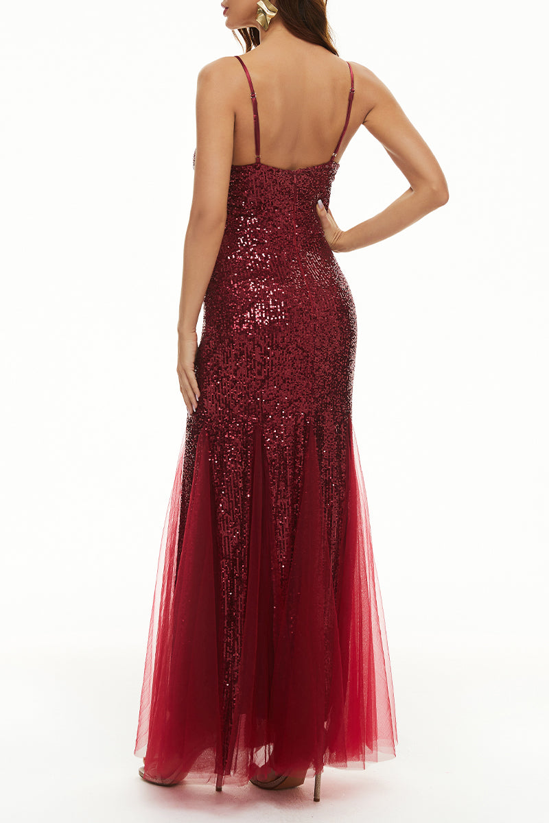 Sexy Formal Solid Patchwork V Neck Evening Dress Dresses - View 8 | VelvetHem