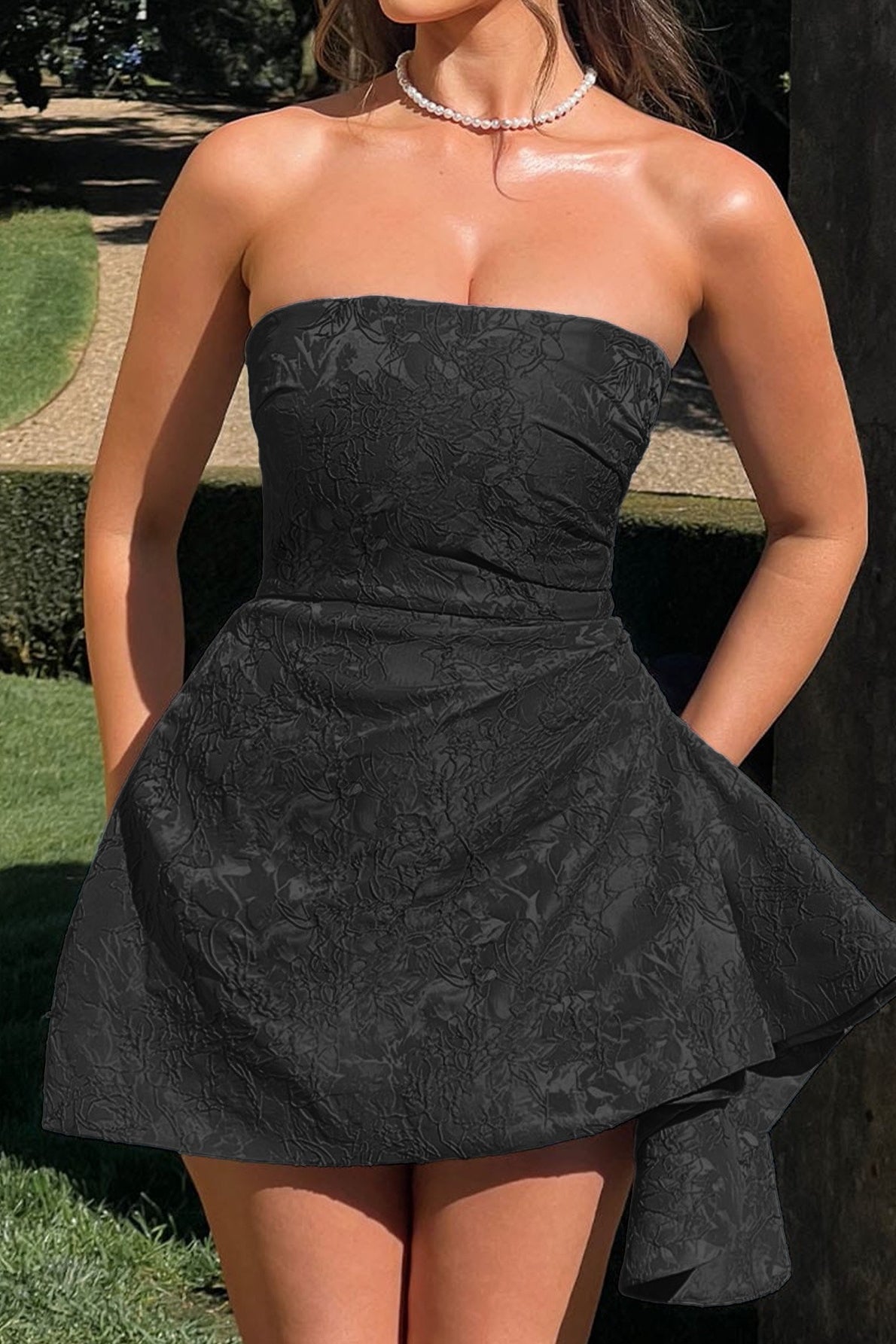 Tailored Strapless Jacquard Mini Dress for Modern Fashion Wear