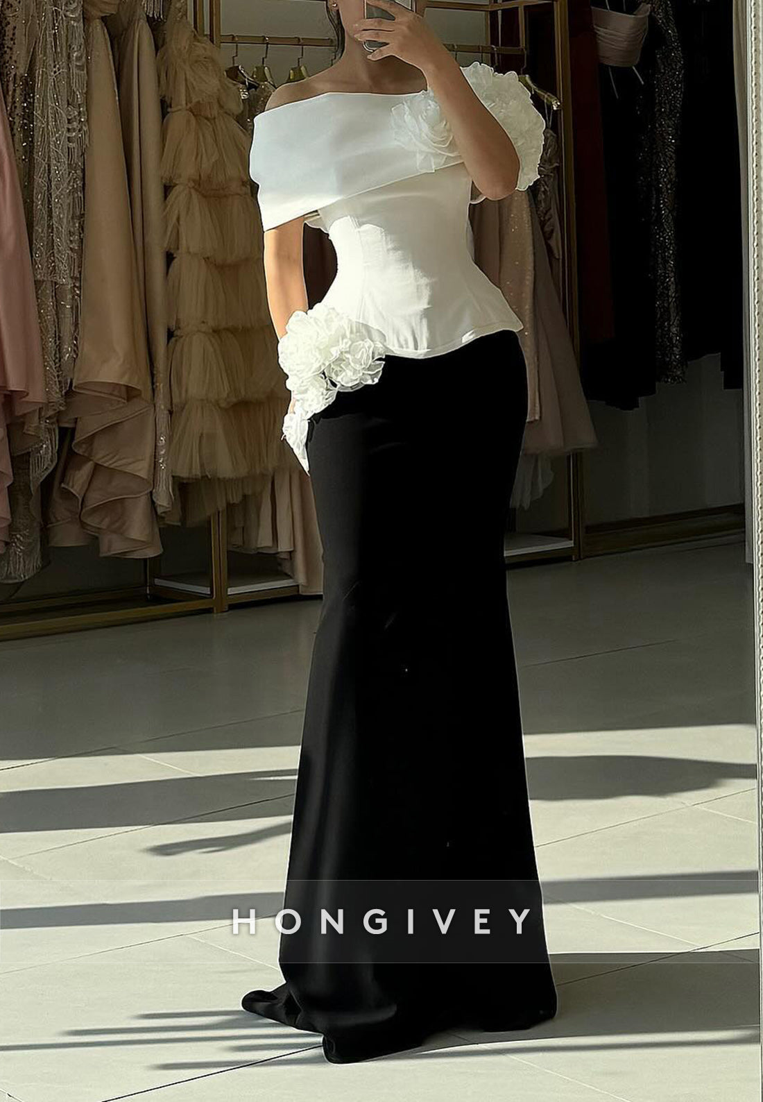 Sheath One Shoulder Floor-Length Shoulder Flower Evening Gown