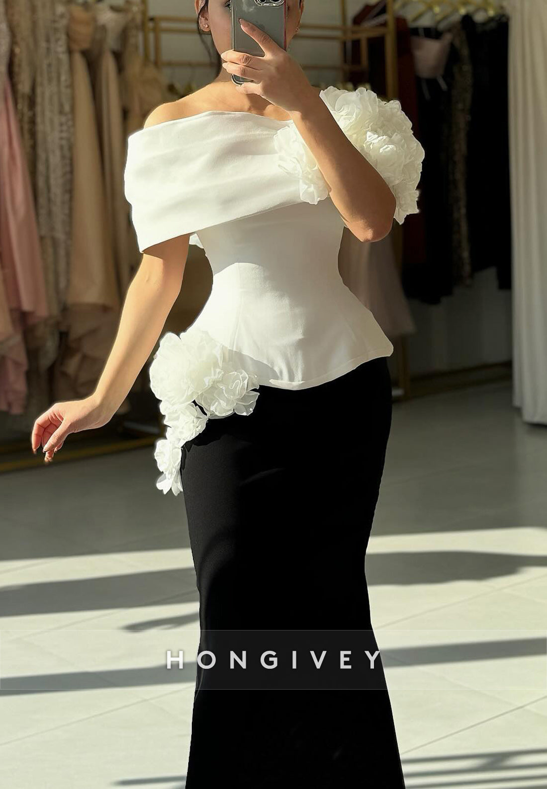 Sheath One Shoulder Floor-Length Shoulder Flower Evening Gown