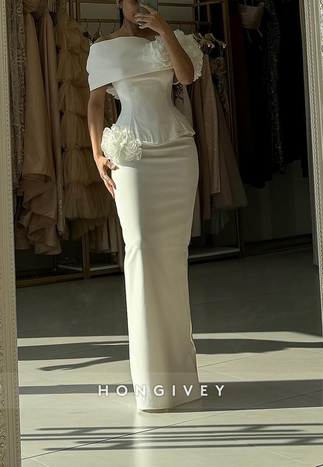 Sheath One Shoulder Floor-Length Shoulder Flower Evening Gown