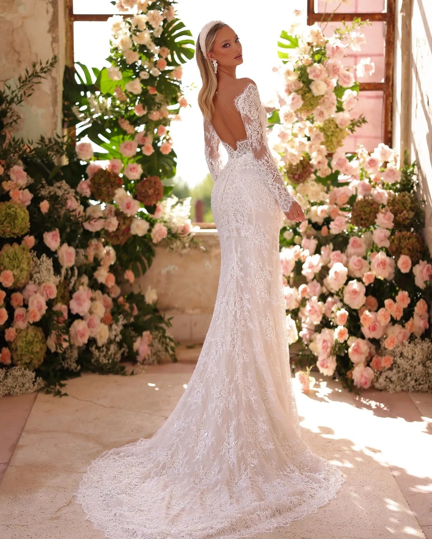 Mermaid Wedding Dresses Off The Shoulder Long Sleeves Lace Bridal Dress Elegant Wedding Prom Ball Gowns Customized