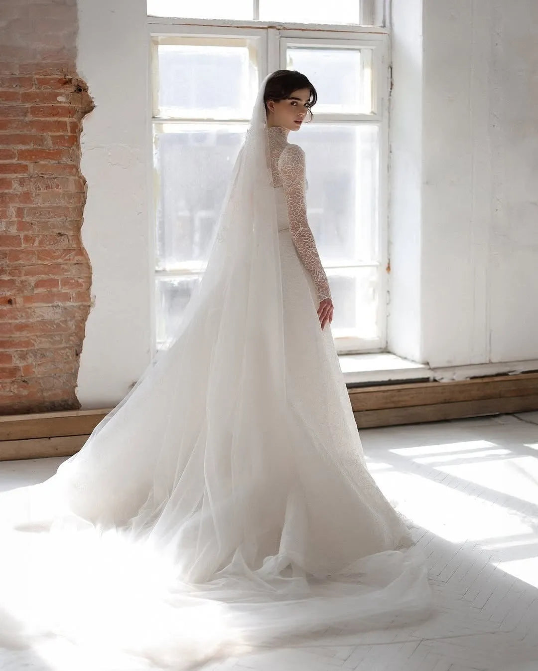 Elegant Mermaid Wedding Dresses High Neck Long Sleeves Lace Bridal Dress Formal Wedding Ball Prom Gowns Customized