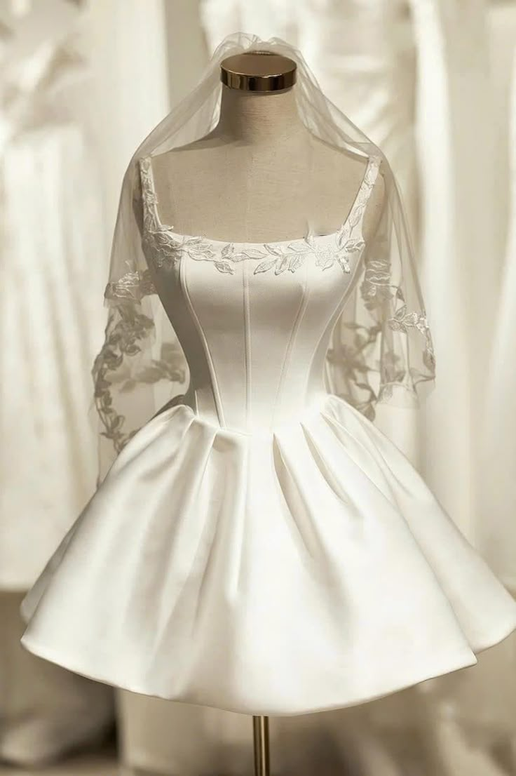 Classy Satin Appliques A-Line Short White Homecoming Dress Formal Birthday Outfits - FashionDia