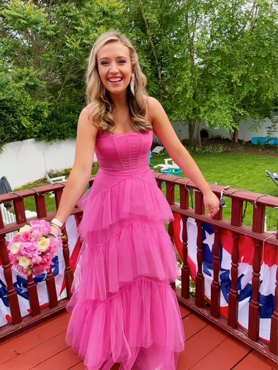 Pink prom dress Evening Gown Long Prom Dresses