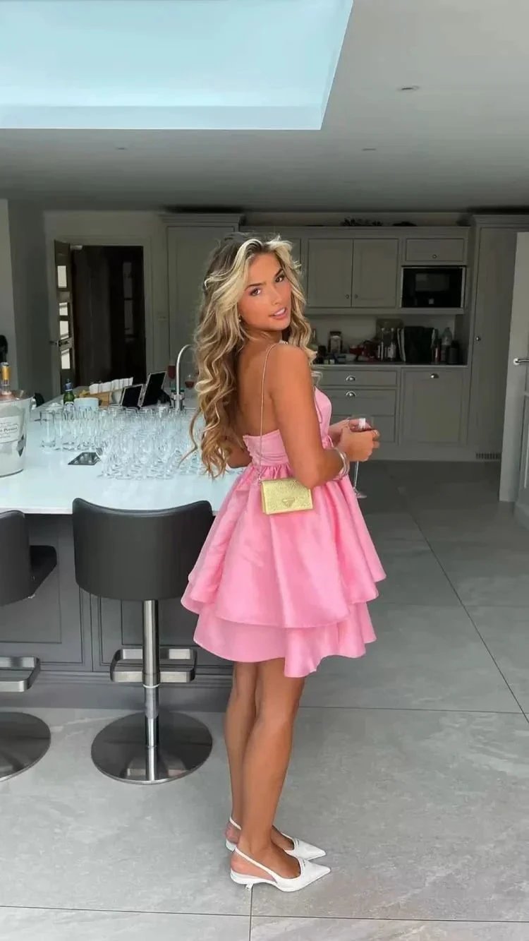 Strapless Pink Satin Party Dress Short Homecoming Dress (ZD12570)