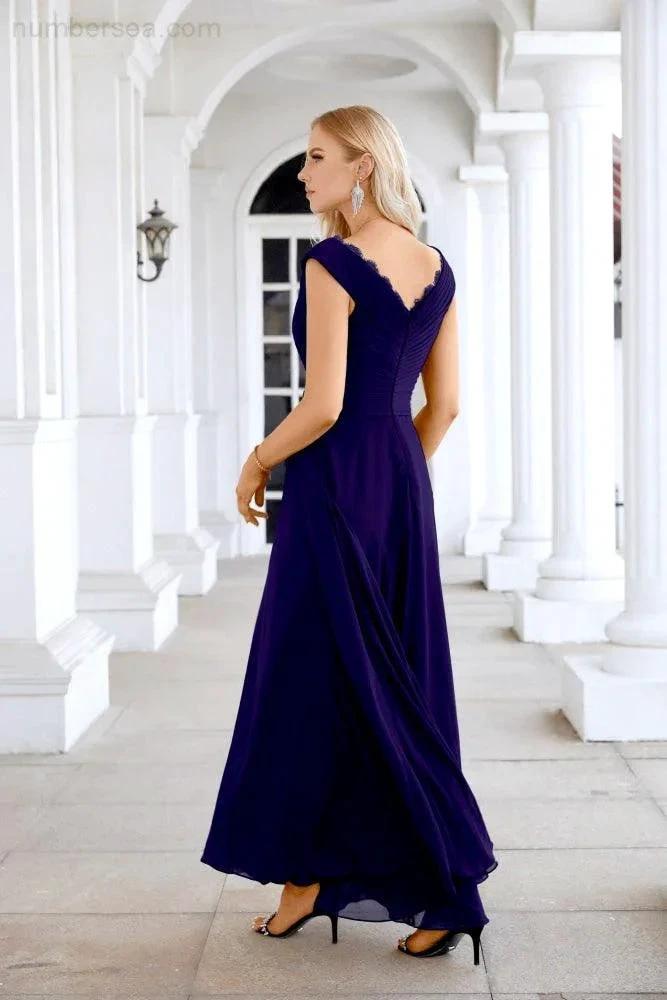 Ladies Chiffon V Neck Sleeveless Floor Length Bridesmaid Evening Dress Wedding Party Evening Dress 28126 (ZD16989)