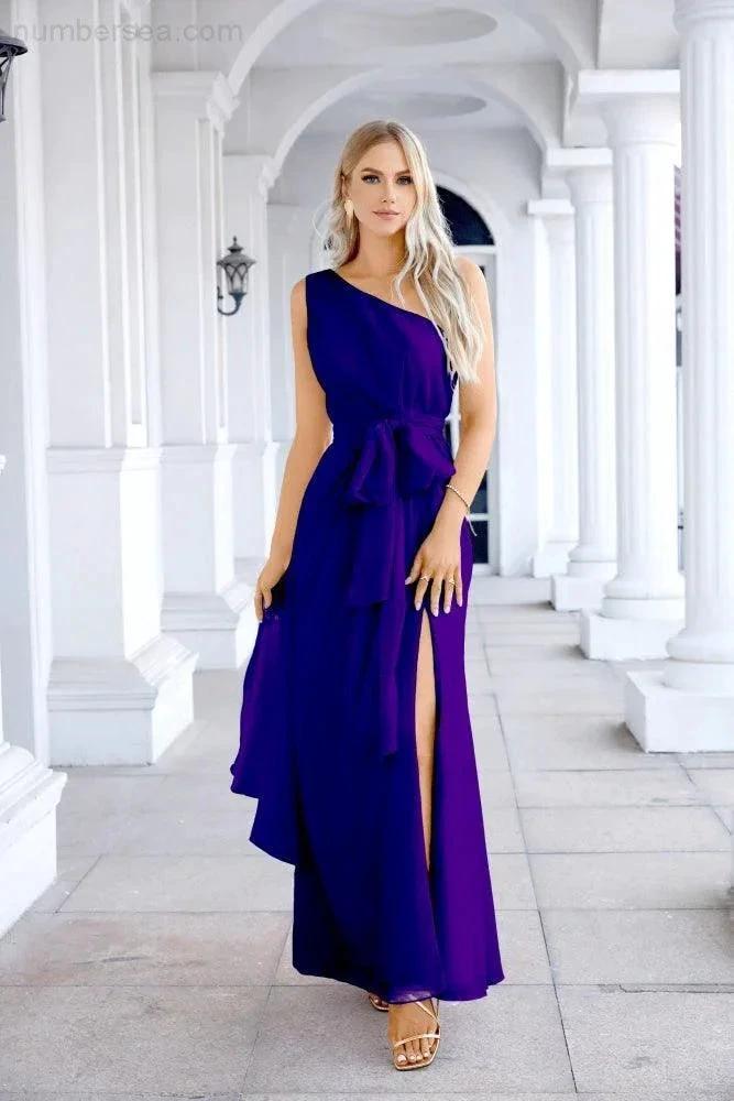 Ladies Chiffon One Shoulder Bridesmaid Evening Dress Wedding Party Evening Dress 28133 (ZD17003)
