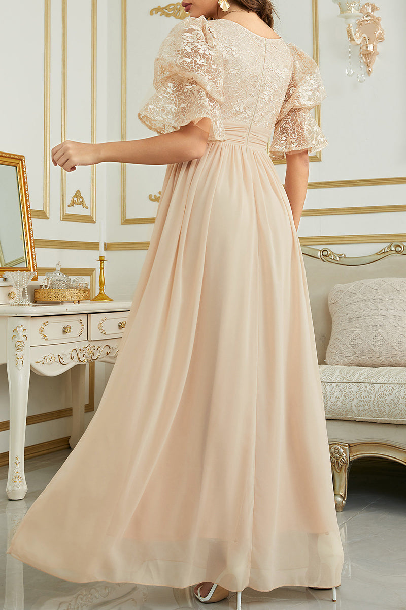 Celebrities Elegant Solid Lace V Neck Evening Dress Dresses - View 2 | VelvetHem