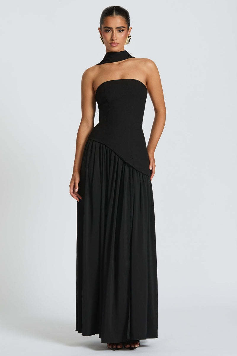 Solid Bustier High Slit Formal Dress